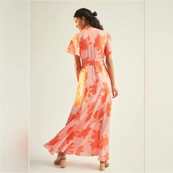 Anthropologie Hutch Pink Floral Reva Wrap Maxi Dress size XS Like New - Picture 4 of 16